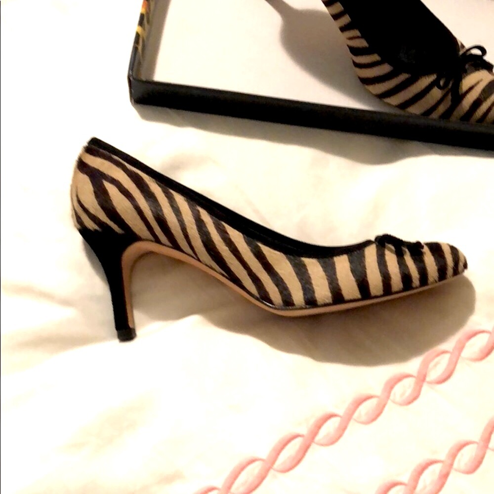 NEW Zebra Stripe Haircalf High Heel Pumps 9.5 M Brown, Black & Tan NWT